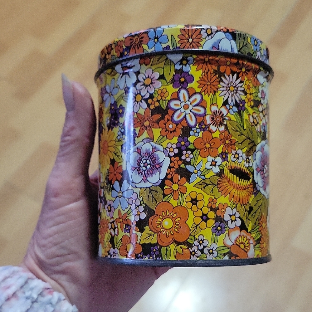Vintage Flower Power Tin Container